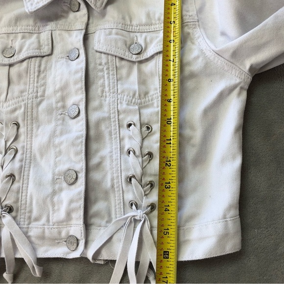 Guess White Crop Denim Jacket Lace Up Accents - Picture 11 of 13